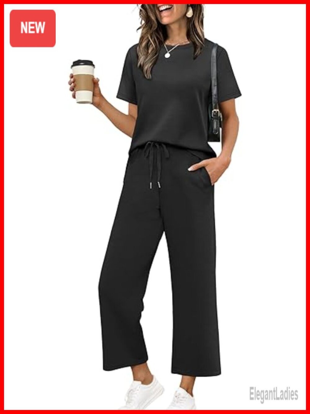 Women's Side Slit Lounge Set 2 Piece Travel Outfit Wide Leg Tracksuit S-3XL
